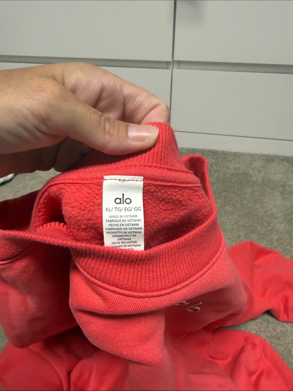 ALO Yoga Coral-Red Crewneck Sweatshirt with Subtle Logo